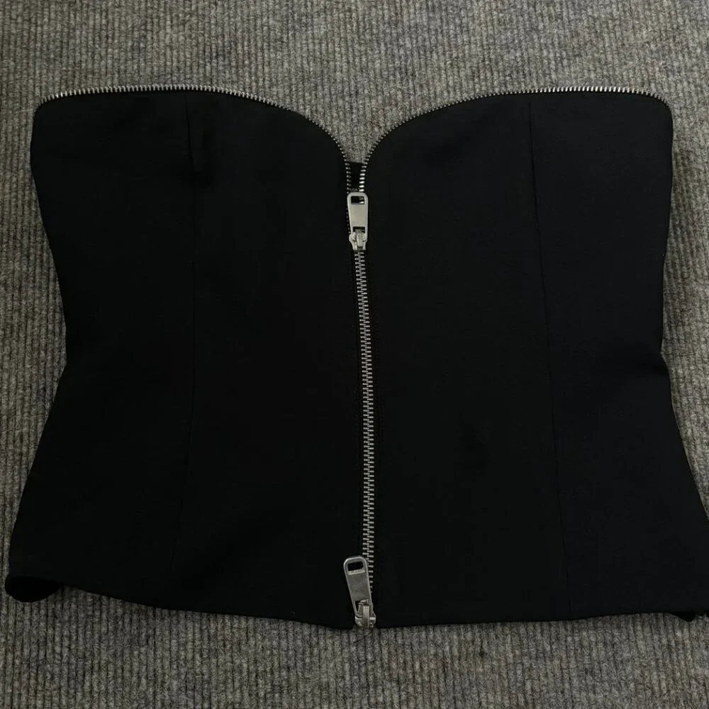 Zara zippered corset top in Black Cropped NEW S - Picture 2 of 7